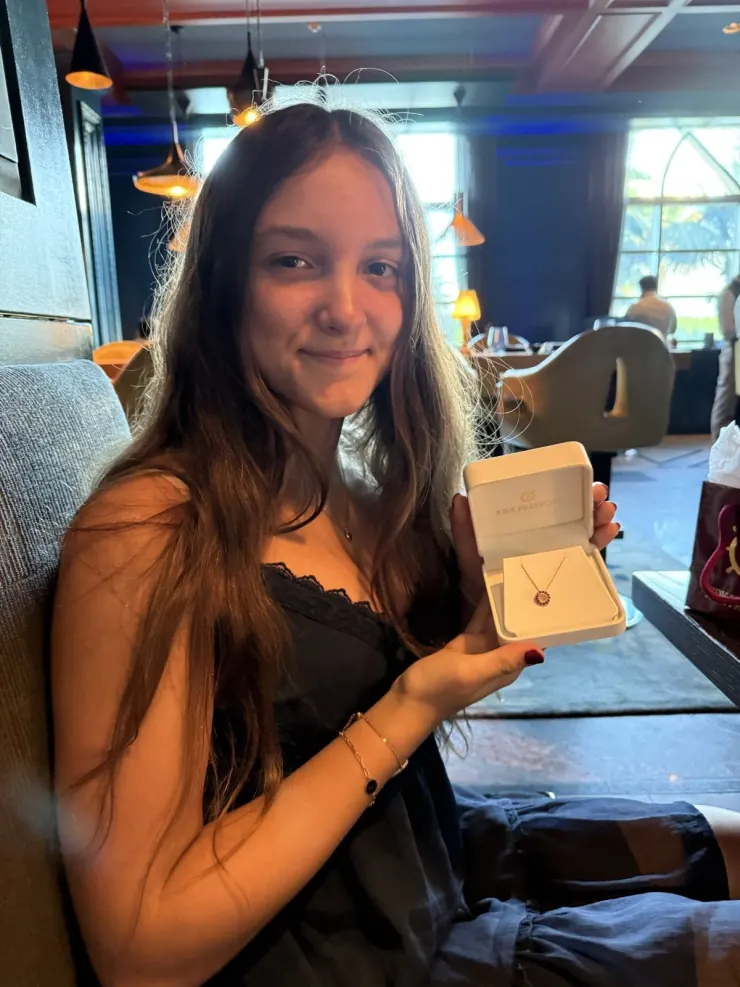 Ruby at her thirteenth birthday dinner at golden hour