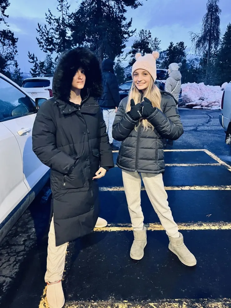 Ruby and a friend bundled in winter coats
