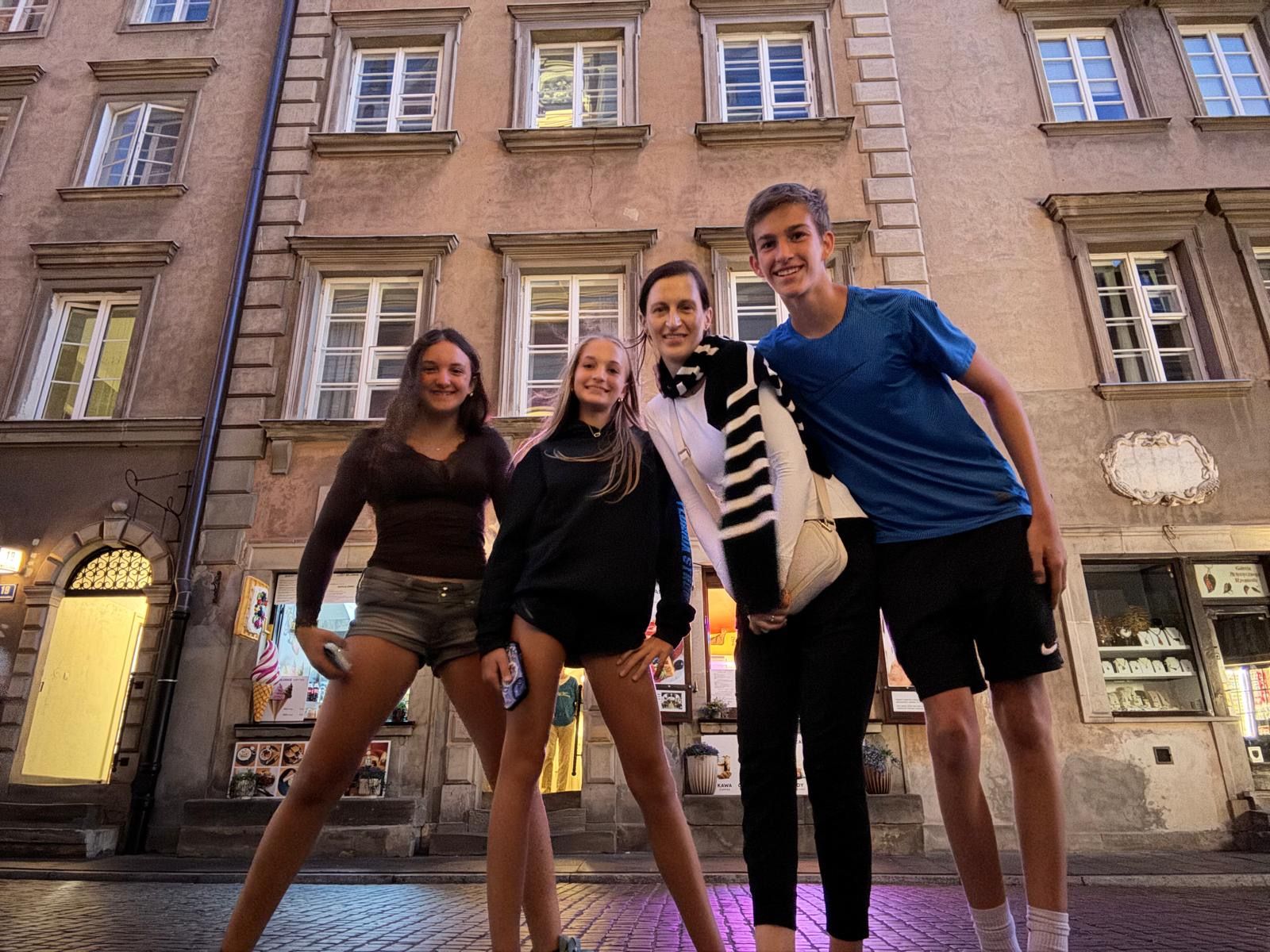 Ruby with friends in the old town at night