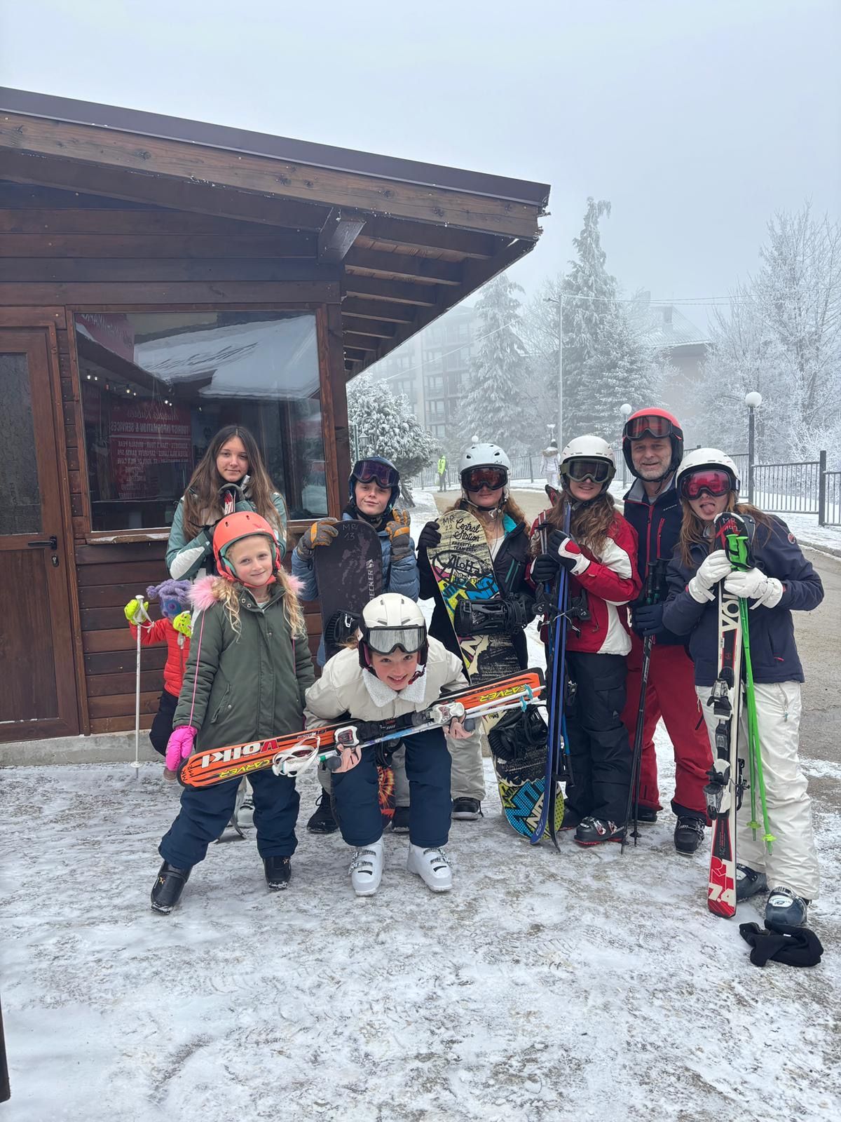Ski school group at the lodge