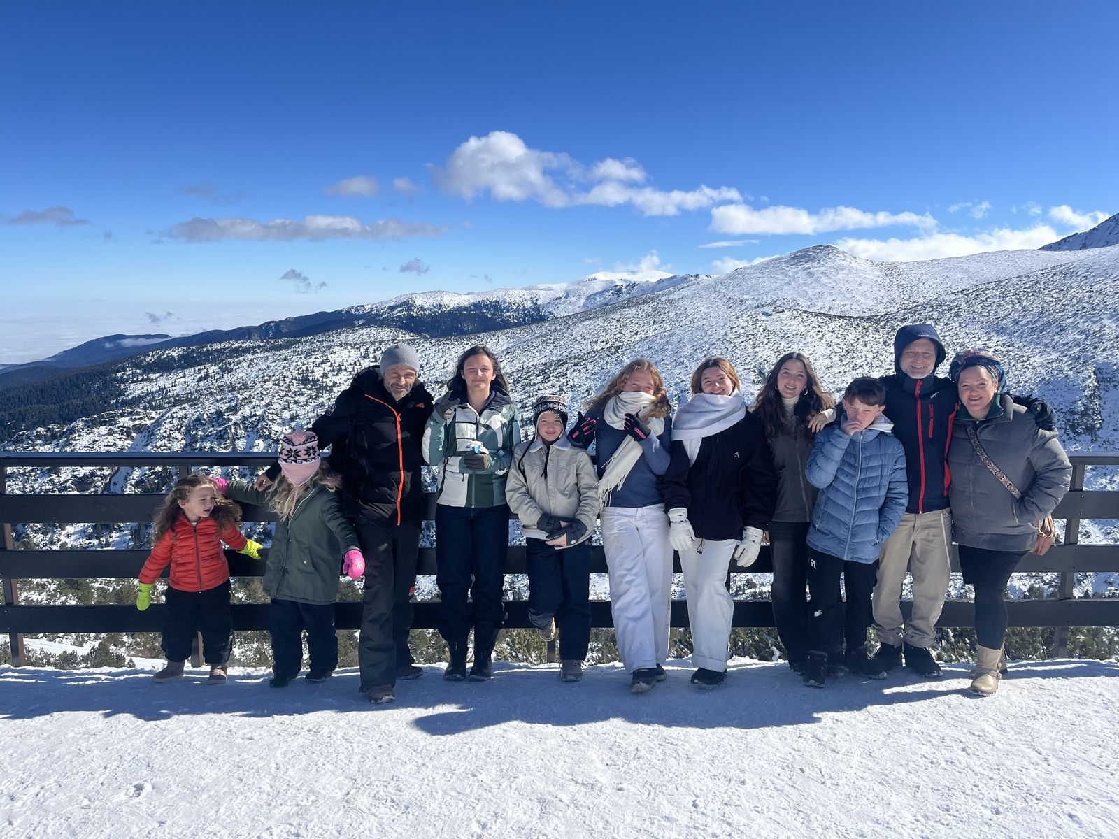 The group on a terrace above the Rila mountains